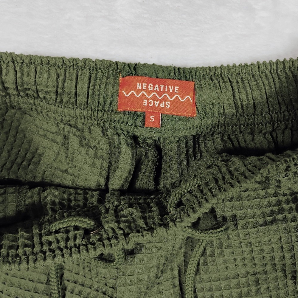Negative Space Shorts Drawstring Waffle Weave Stretch Green Textured Mens Small - Picture 3 of 5